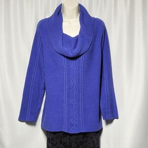 Nautica Blue Cowl Neck & Cable Knit Cotton Sweater Women's (XL)